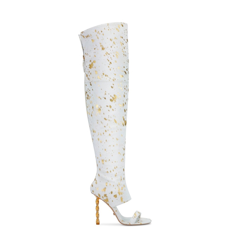 NWT IAMJENNIFERLE White and Gold over the knee sandal boots 37